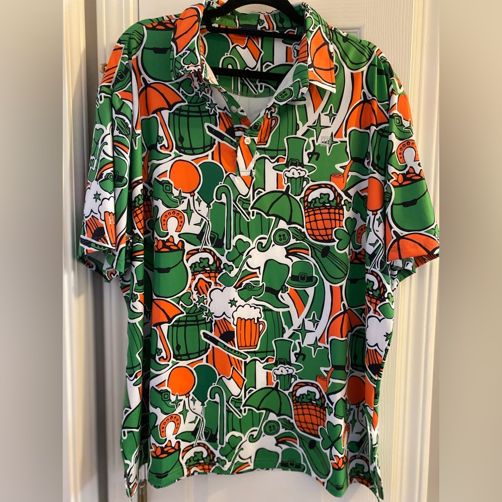 Vibrant Green and Orange Men's Polo Shirt